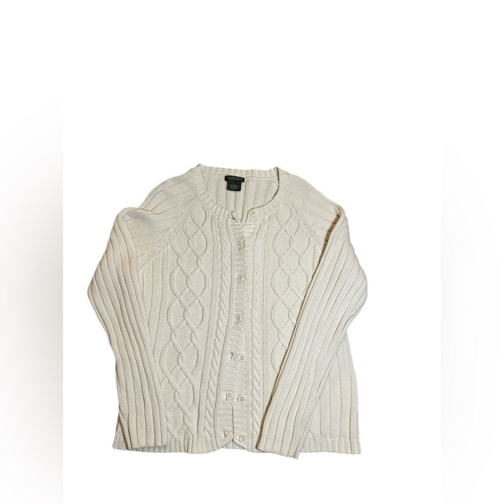 Womens Vintage Great Northwest Button Up Cable Knit Sweater 100% Cottton Size L - Picture 1 of 6